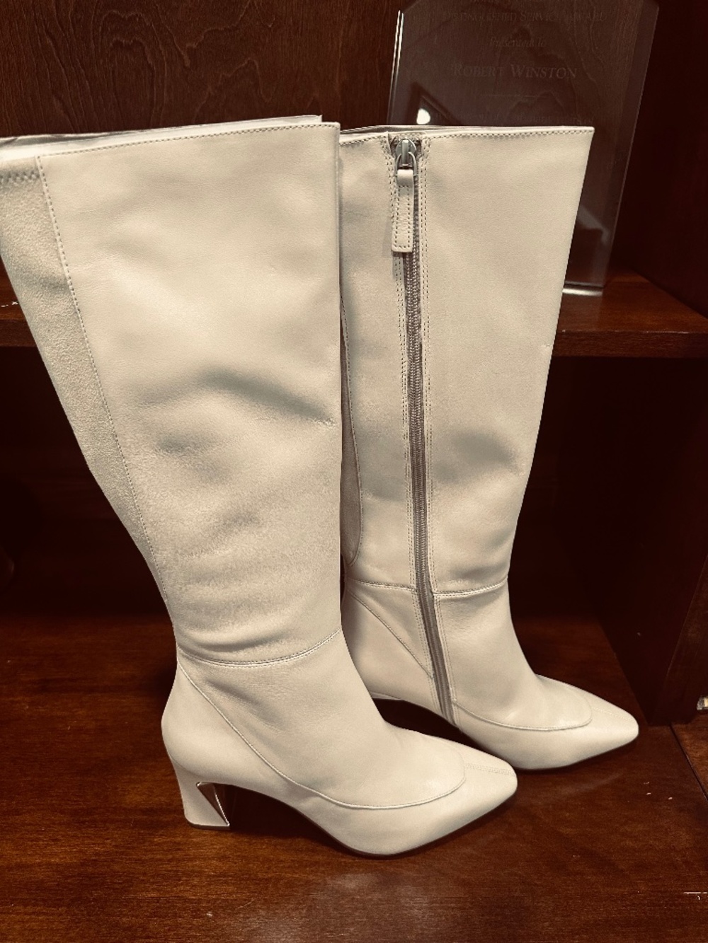 Linea Paolo Jaime Knee-High Boots – Cream Leather & Suede Boots – Size 9.5